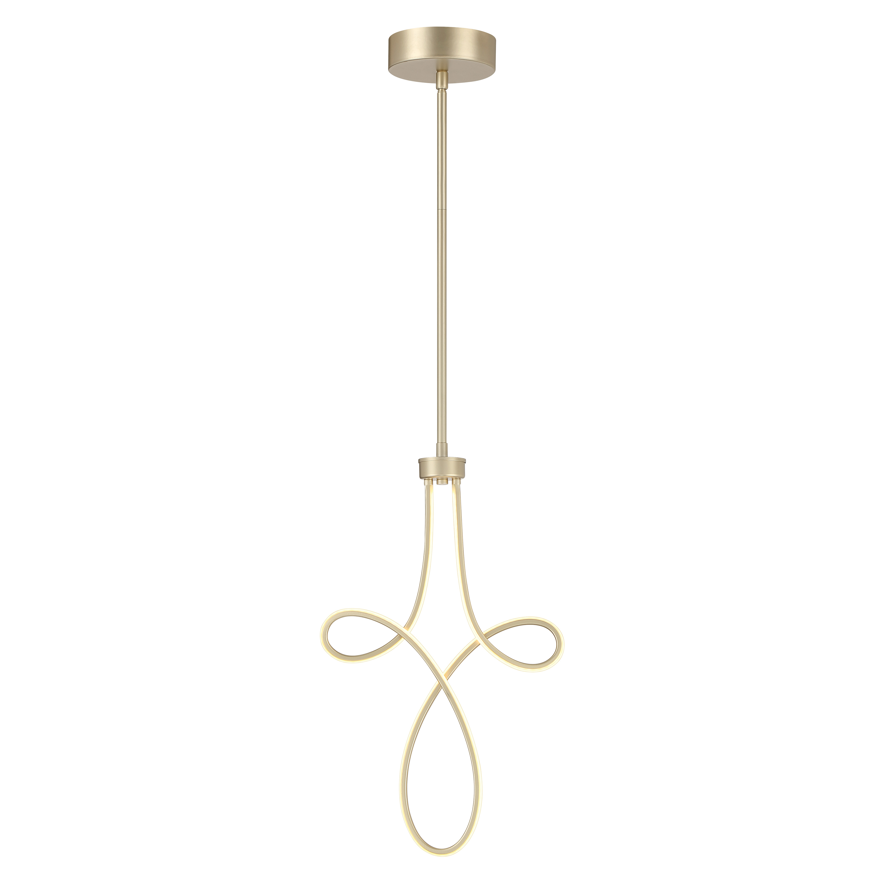 The Astor by Robin Baron brings sophisticated contemporary style with its soft gold finish and integrated LED technology. At 12 inches wide, this mini pendant delivers 1814 lumens with exceptional color rendering. - alternate view