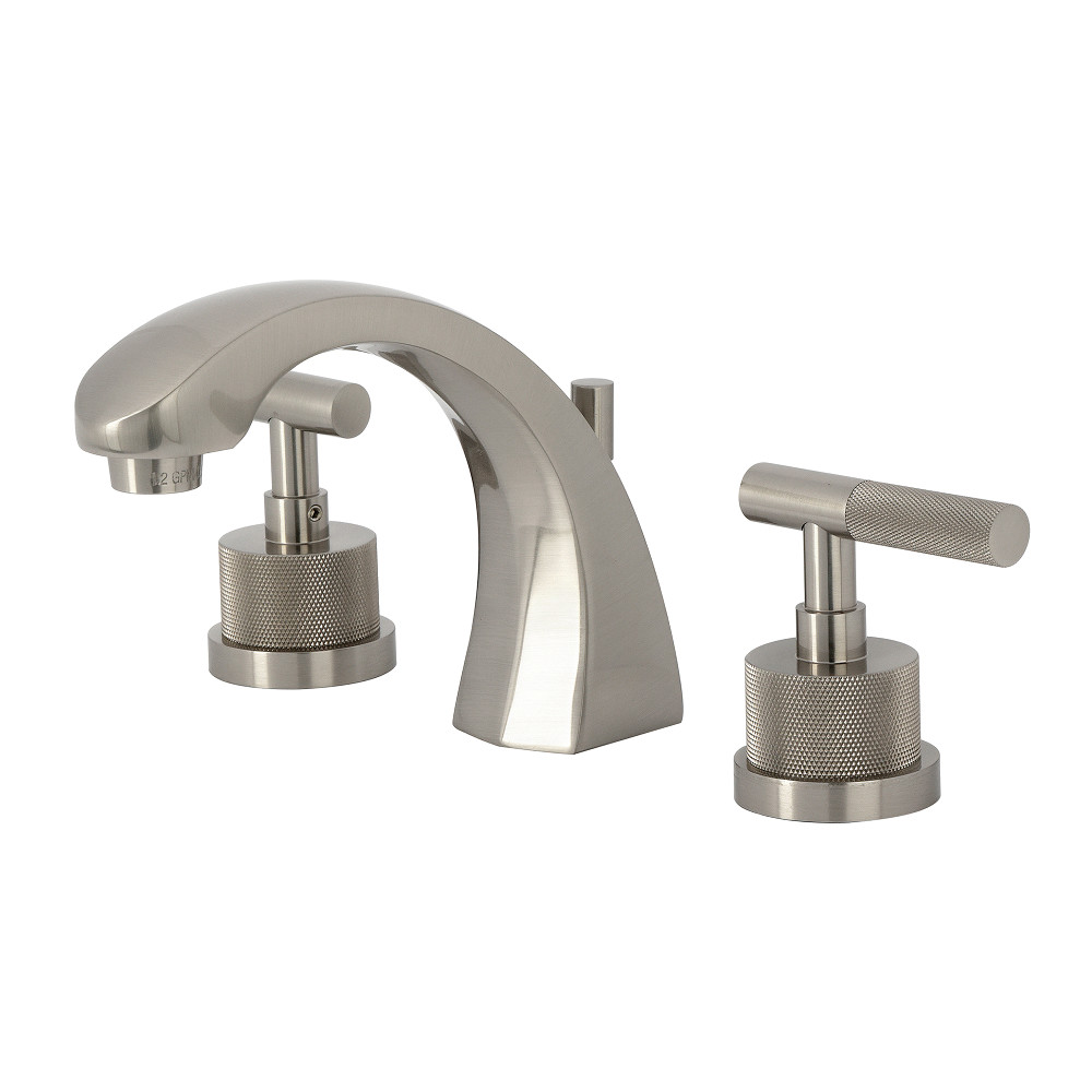 Widespread Bathroom Faucet with Knurled Handle and Brass Pop-Up, Brushed Nickel with 7 Finish Options