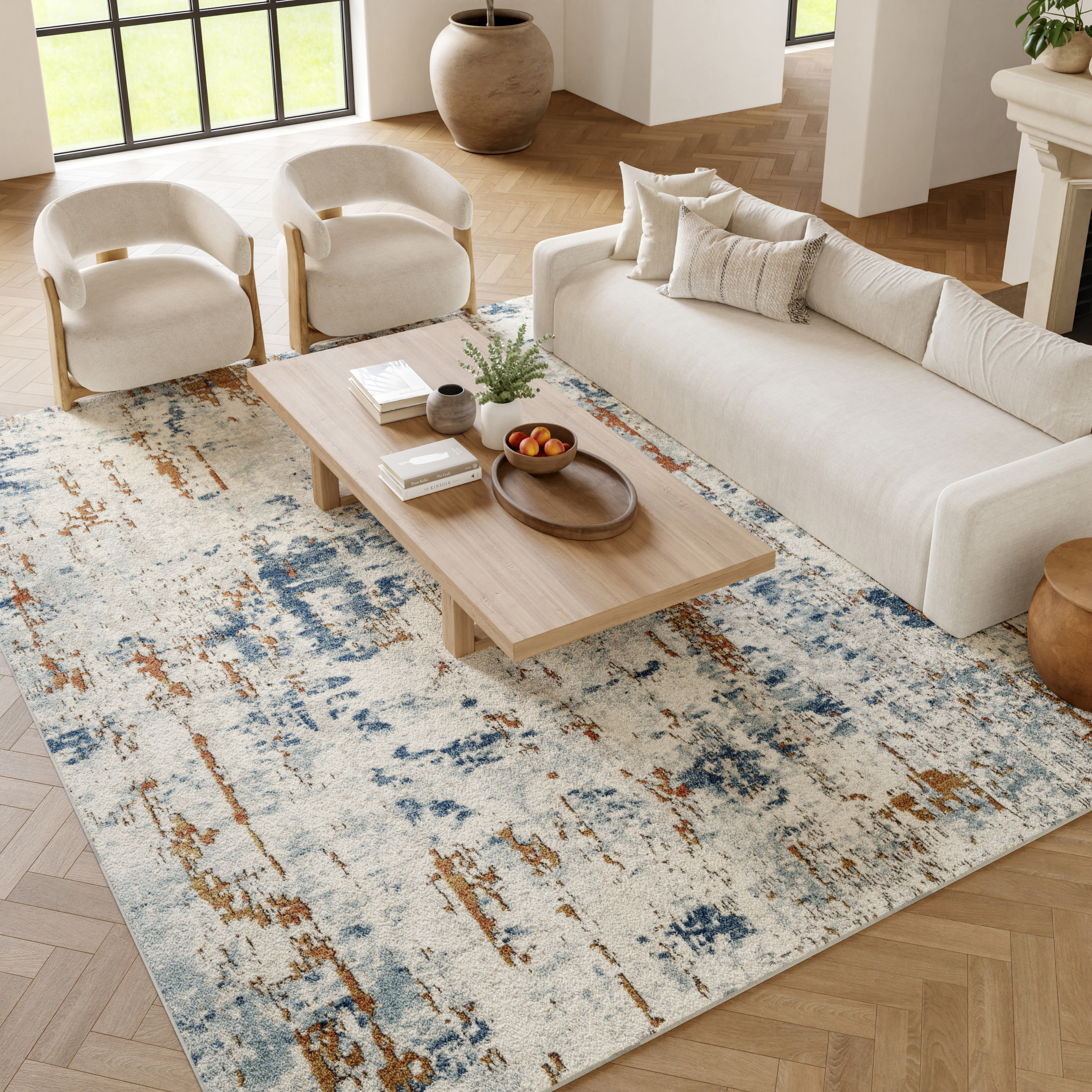 Nourison Quarry 7'10" x 9'10" Beige Blue Rust Modern Indoor Rug