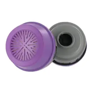 close up of respirator filters cartridges