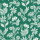 White hand-drawn wildflower and leaf illustrations repeat across a teal-green background, forming a seamless botanical pattern of varied blossoms, stems, and leaves evenly spaced and intermingled.