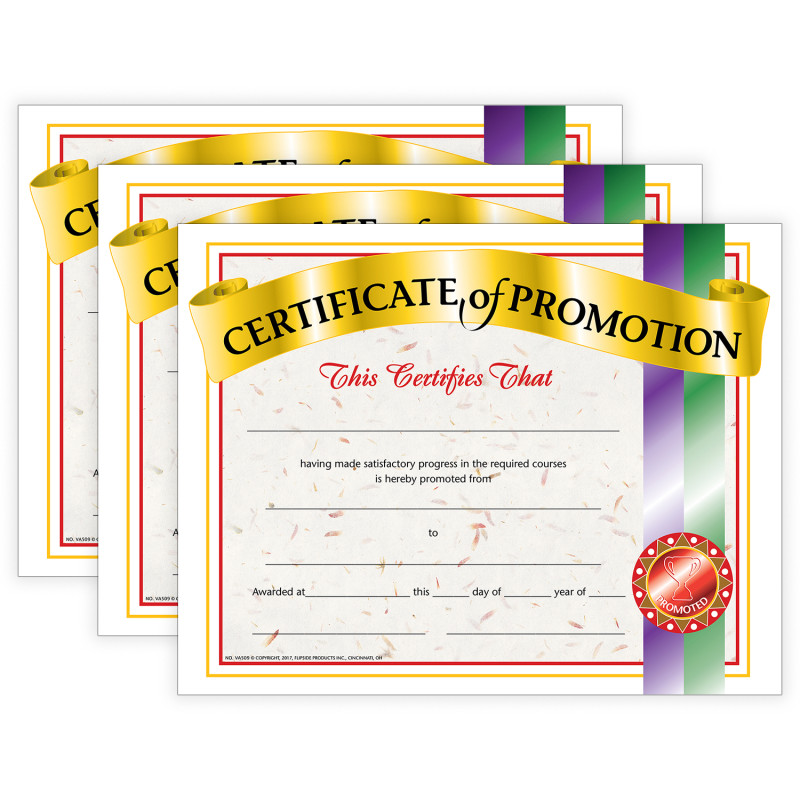 Certificate of Promotion, 8.5" x 11", 30 Per Pack, 3 Packs