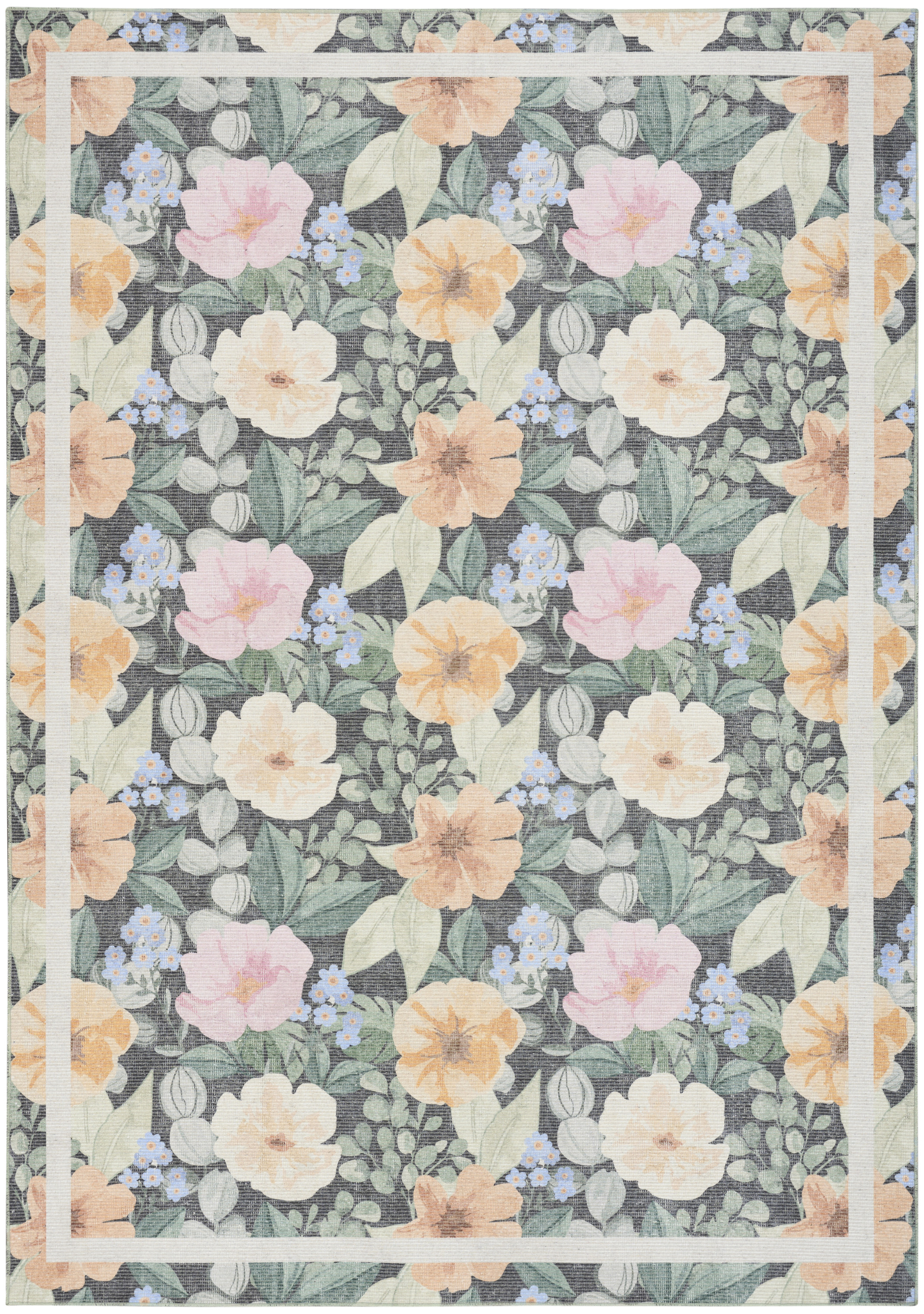 Nourison Botanical Washables 4' x 6' Charcoal Multicolor Farmhouse Indoor Rug
