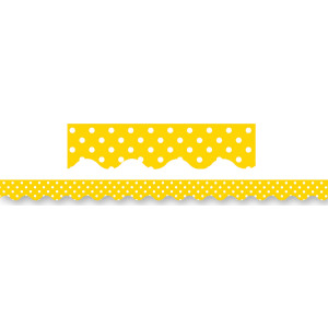 Yellow Polka Dots Scalloped Border Trim, 35 Feet