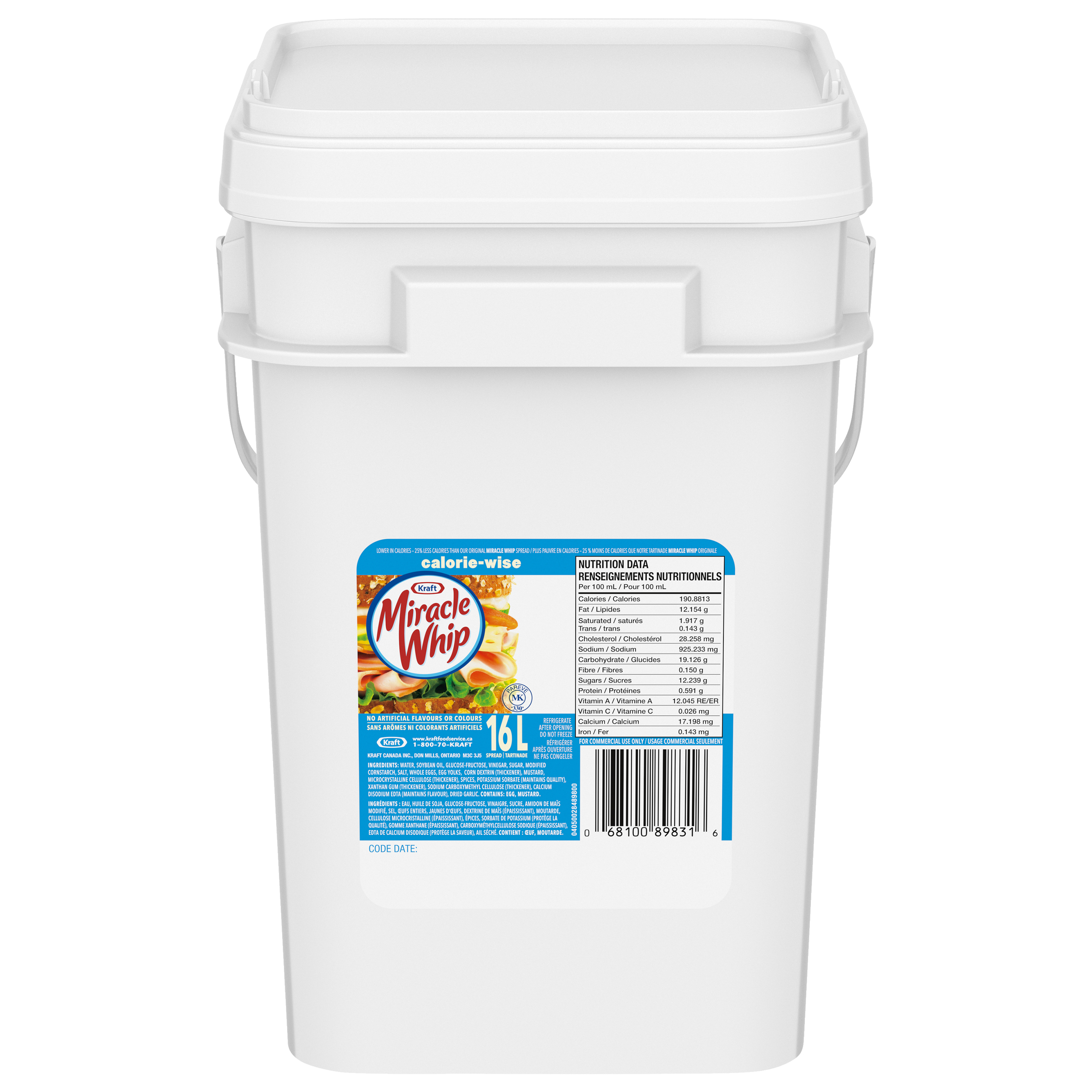 KRAFT MIRACLE WHIP Calorie Wise Pail 16L 1
