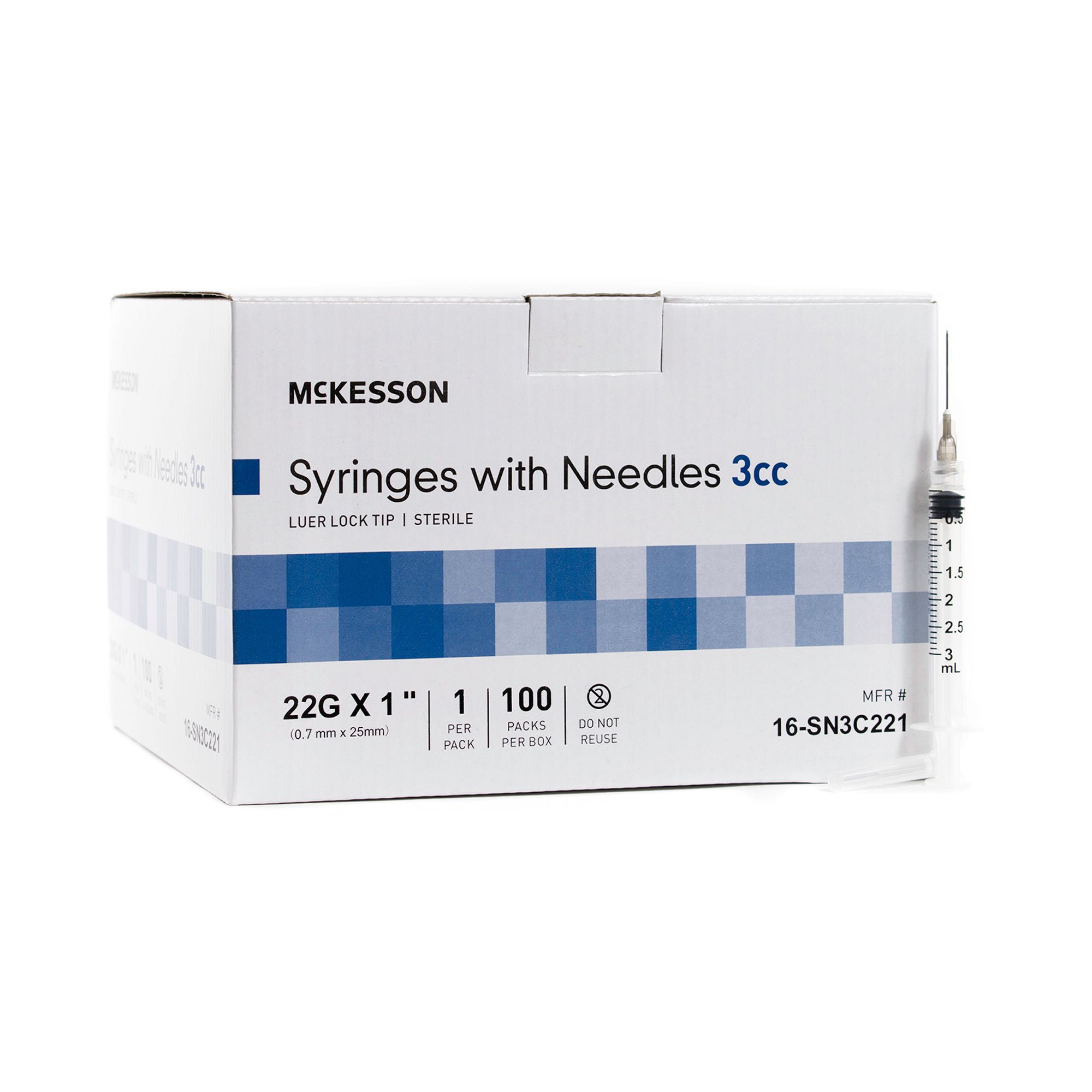 McKesson 3 mL Syringe with Needle, 22 Gauge, 1 Inch Needle Length