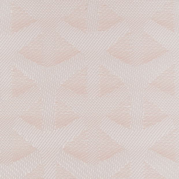 Pale pink woven textile with raised, repeating stylized leaf motifs, lying flat and showcasing texture and subtle sheen, close-up view with soft, even lighting.