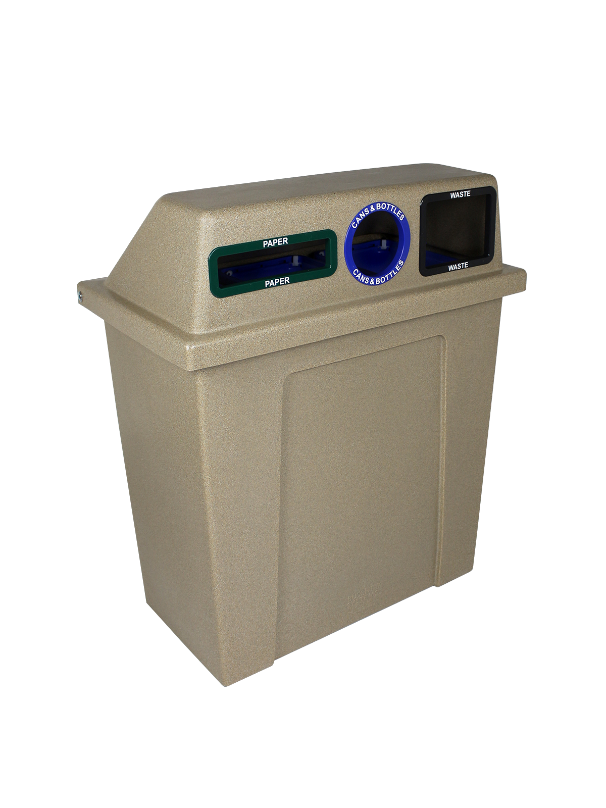 SUPER SORTER – Triple – Kit – Hd – Cans & Bottles-Paper-Waste – Circle-Slot-Full – Sandstone