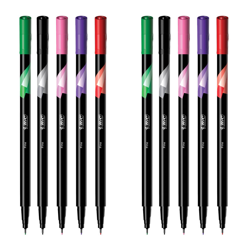 Intensity Fineliner Marker Pens, 0.4 mm Fine Tip, Assorted Colors, 5 Count, Pack of 2