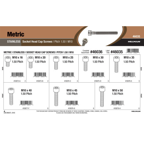 Stainless Steel Metric SocketHead Cap Screws Assortment (M101.50
