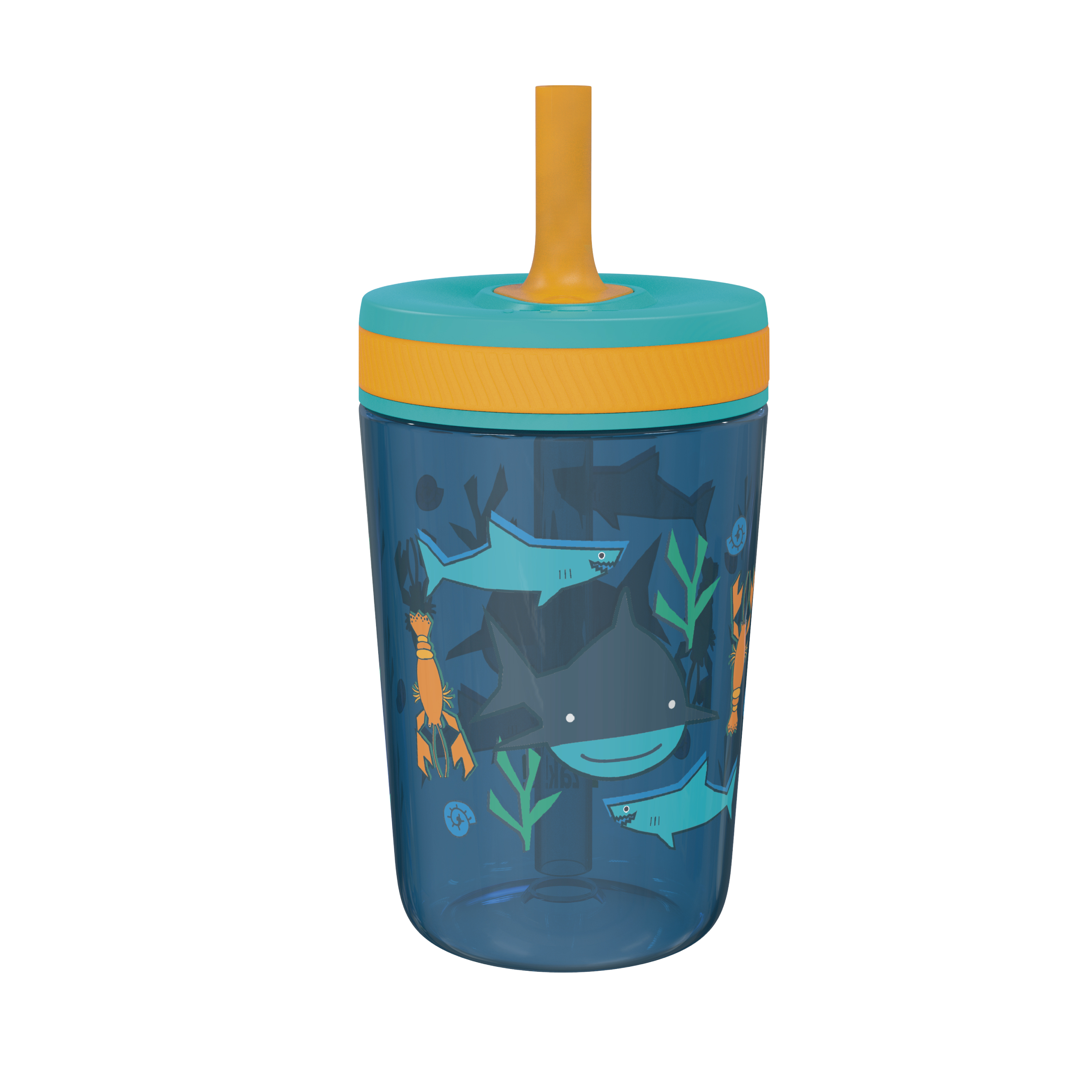 Zak Hydration 15  ounce Plastic Tumbler with Lid and Straw, Sea Creatures, 2-piece set slideshow image 2