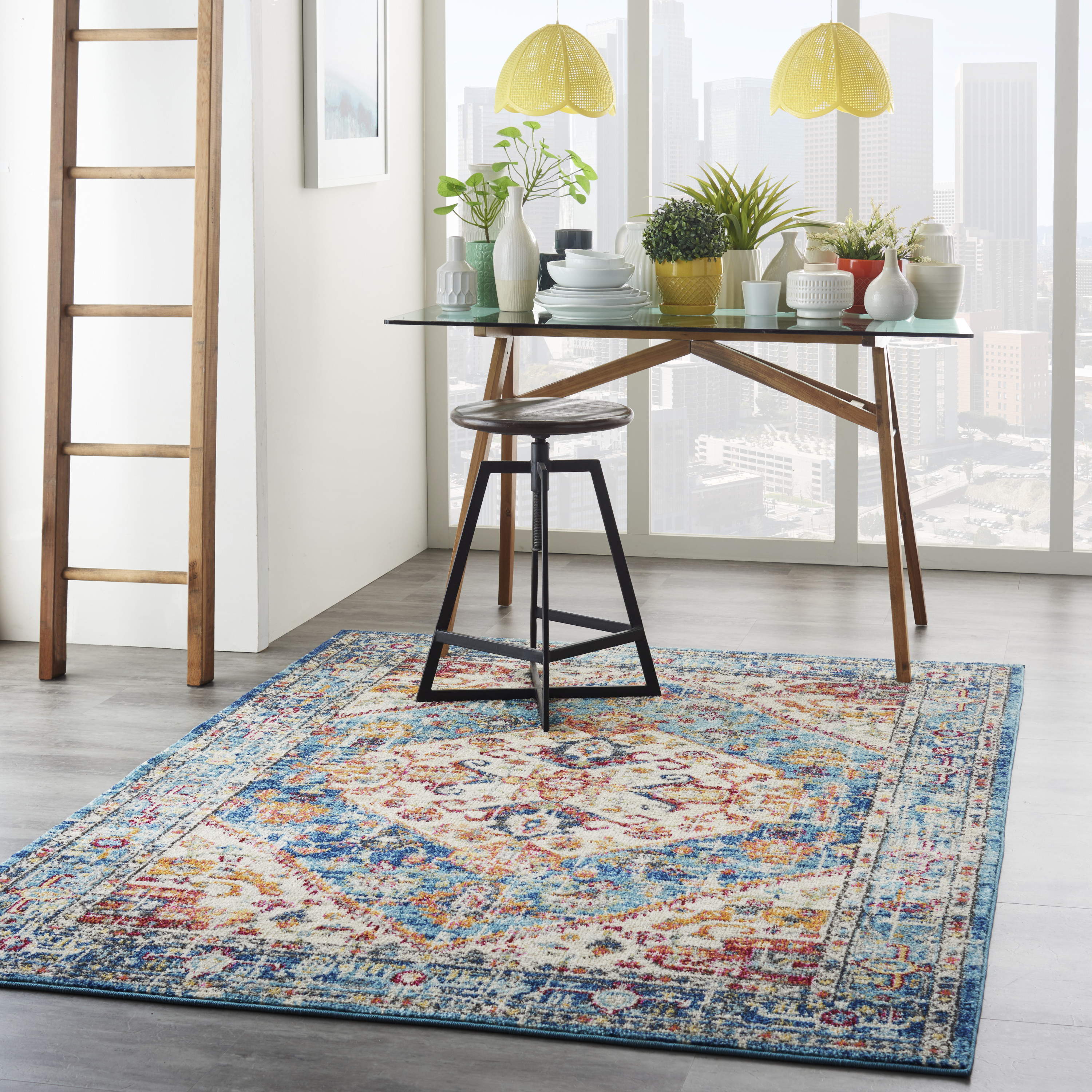 Nourison Passion 5'3" x 7'3" Ivory Light Blue Bohemian Indoor Rug