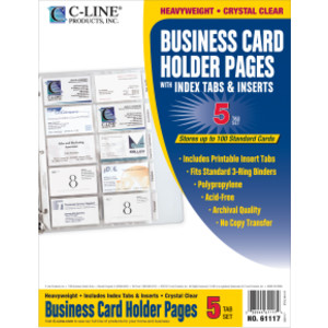 Business Card Holder, Poly with Tabs, Holds 20 Cards/Page, 11" x 8-1/2", Pack of 5