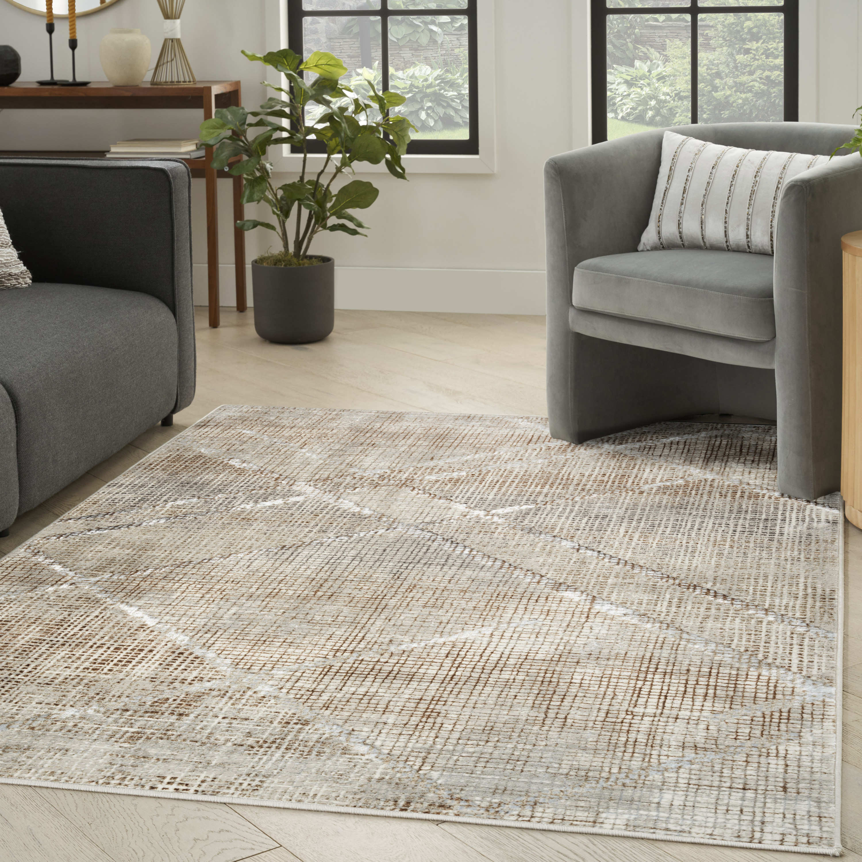 Nourison Sparkle 5'3" x 7'3" Grey Mocha Modern Indoor Rug