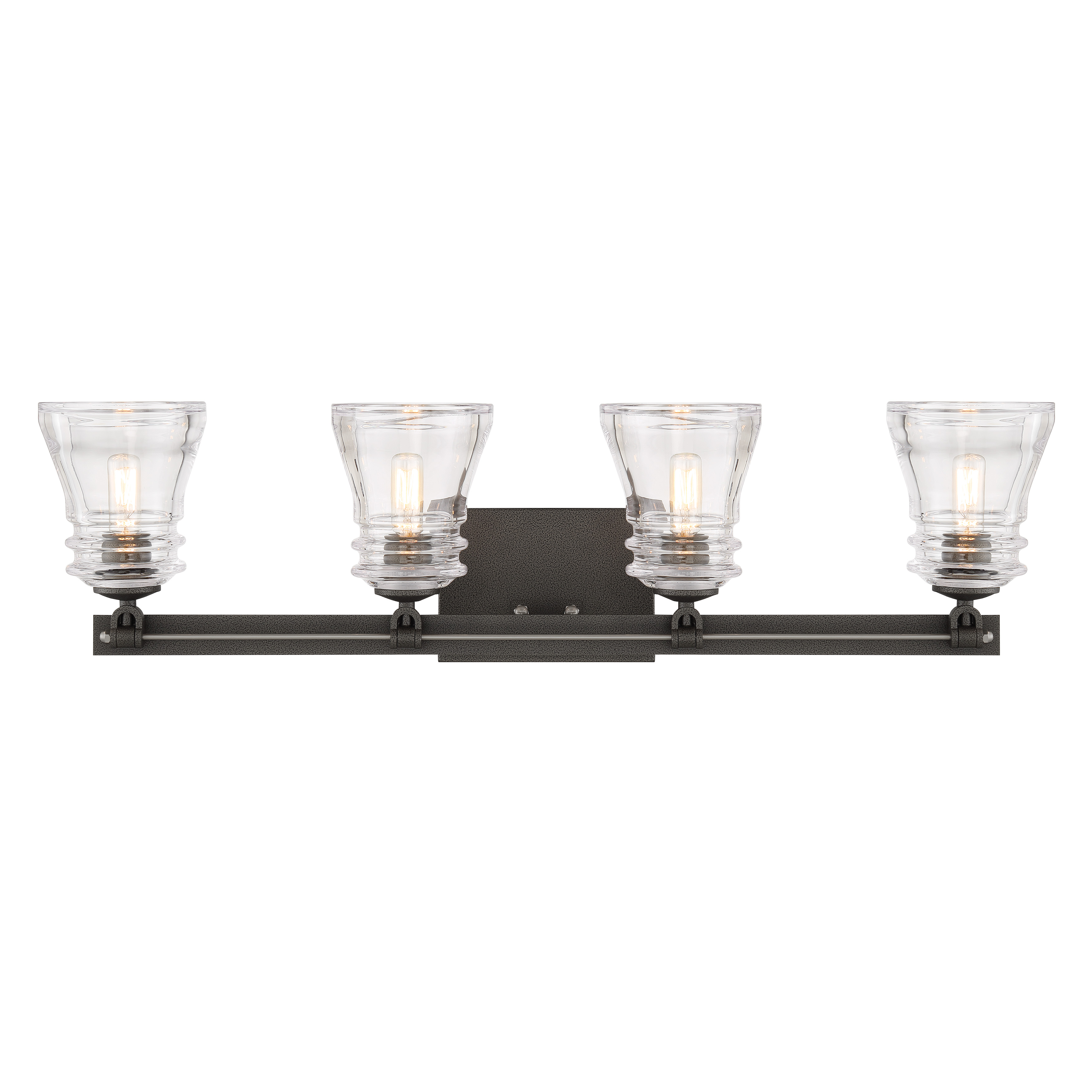 The Graham Avenue 4-Light Bath combines traditional pressed glass with modern mixed-metal finishes. At 30.5 inches wide, it provides ample illumination for medium to large vanities while adding sophisticated industrial charm. - alternate view