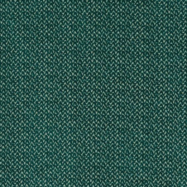 Teal-and-cream herringbone fabric swatch with dense zigzag weave; lying flat and taut, revealing textured loops; close-up, evenly lit view of a repetitive textile pattern.