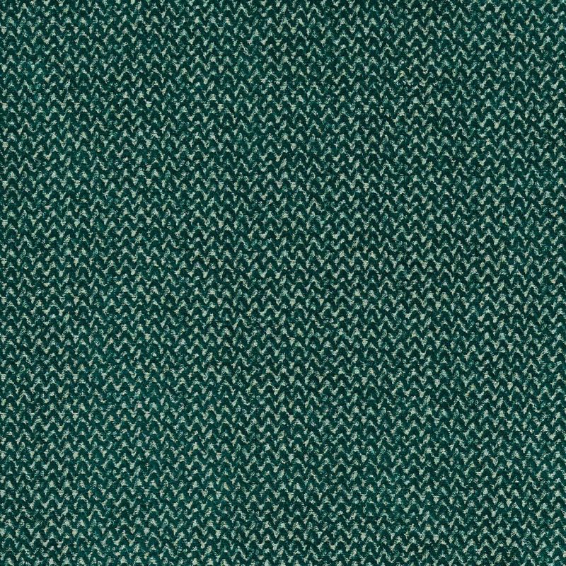 Teal-and-cream herringbone fabric swatch with dense zigzag weave; lying flat and taut, revealing textured loops; close-up, evenly lit view of a repetitive textile pattern.