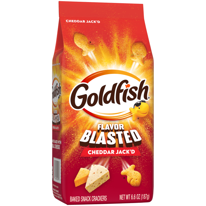 Goldfish® Flavor Blasted® Cheddar Jack’d Crackers, 6.6 oz, bag - Left Angle Image