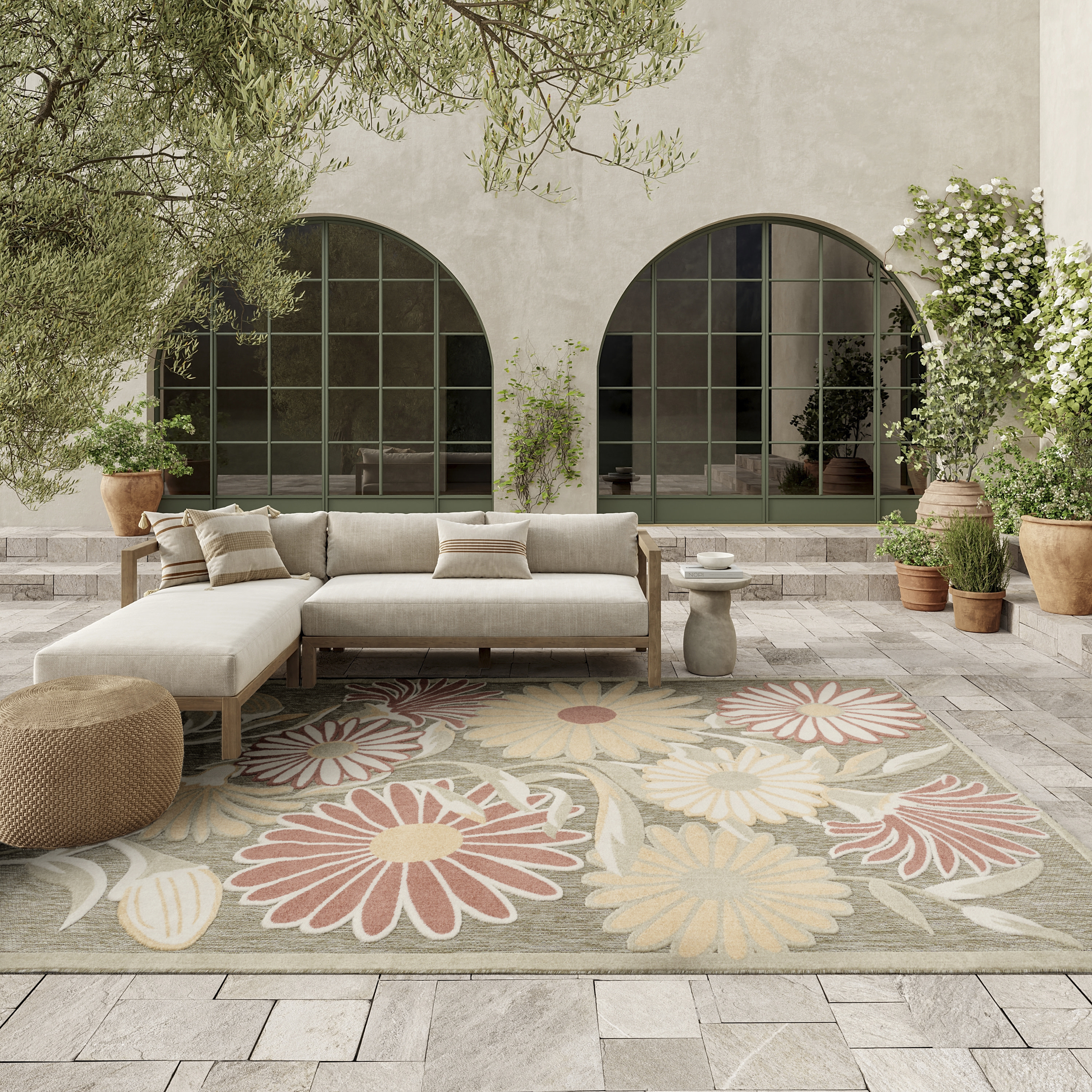 Nourison Aloha 7'10" x 10'6" Sage Rose Outdoor Rug