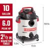 10 Gallon 6.0 Peak HP Stainless Steel Wet/Dry Vac, Portable Shop Vacuu