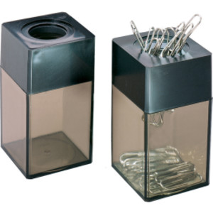 Transparent Paper Clip Dispenser with Magnetic Top, Small, Black/Smoke