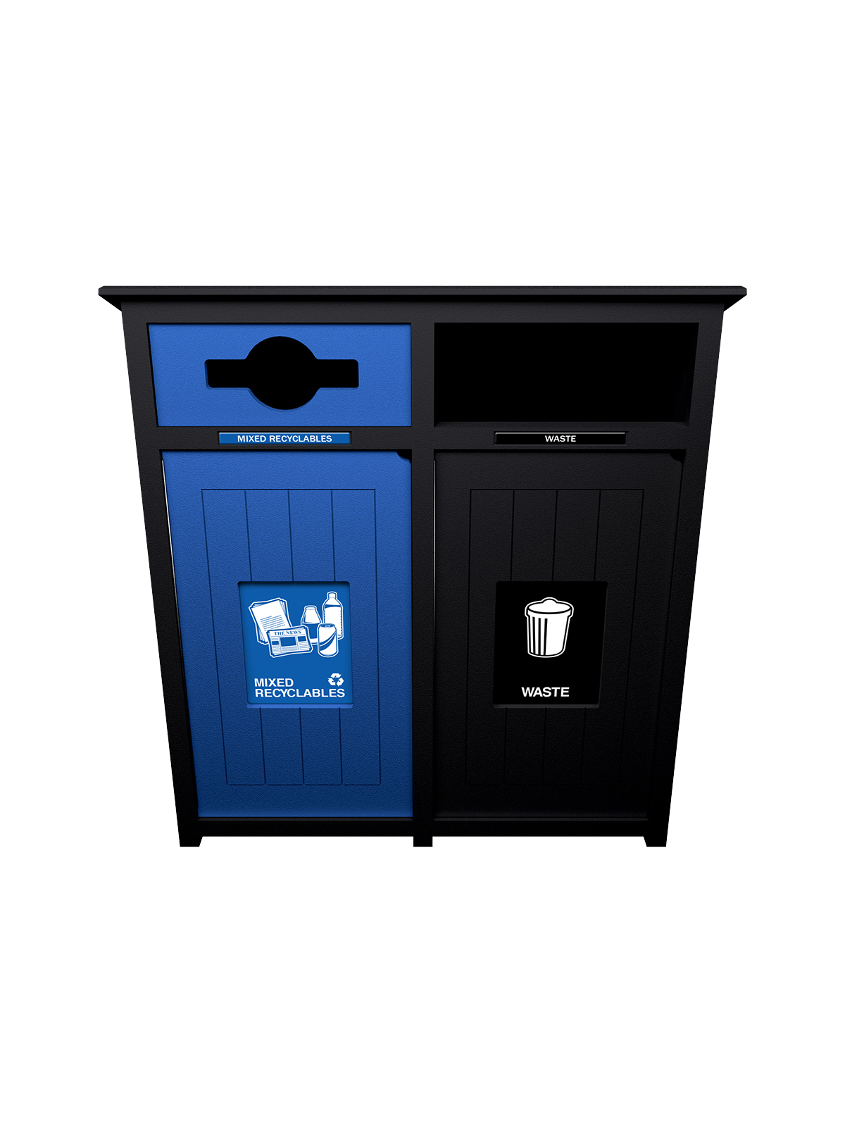 AURA – Double – Unit – Mixed Recyclables-Waste – Mixed-Full – Black-Blue
