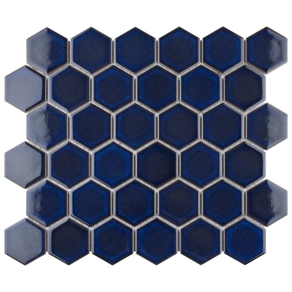 Tribeca 2″ Hex Glossy Cobalt 11-1/8 in. x 12-5/8 in. Porcelain Mosaic Tile