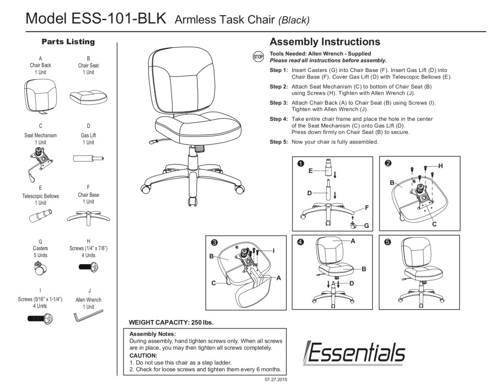 Essentials by OFM ESS-101 Armless Task Chair, Black - Walmart.com