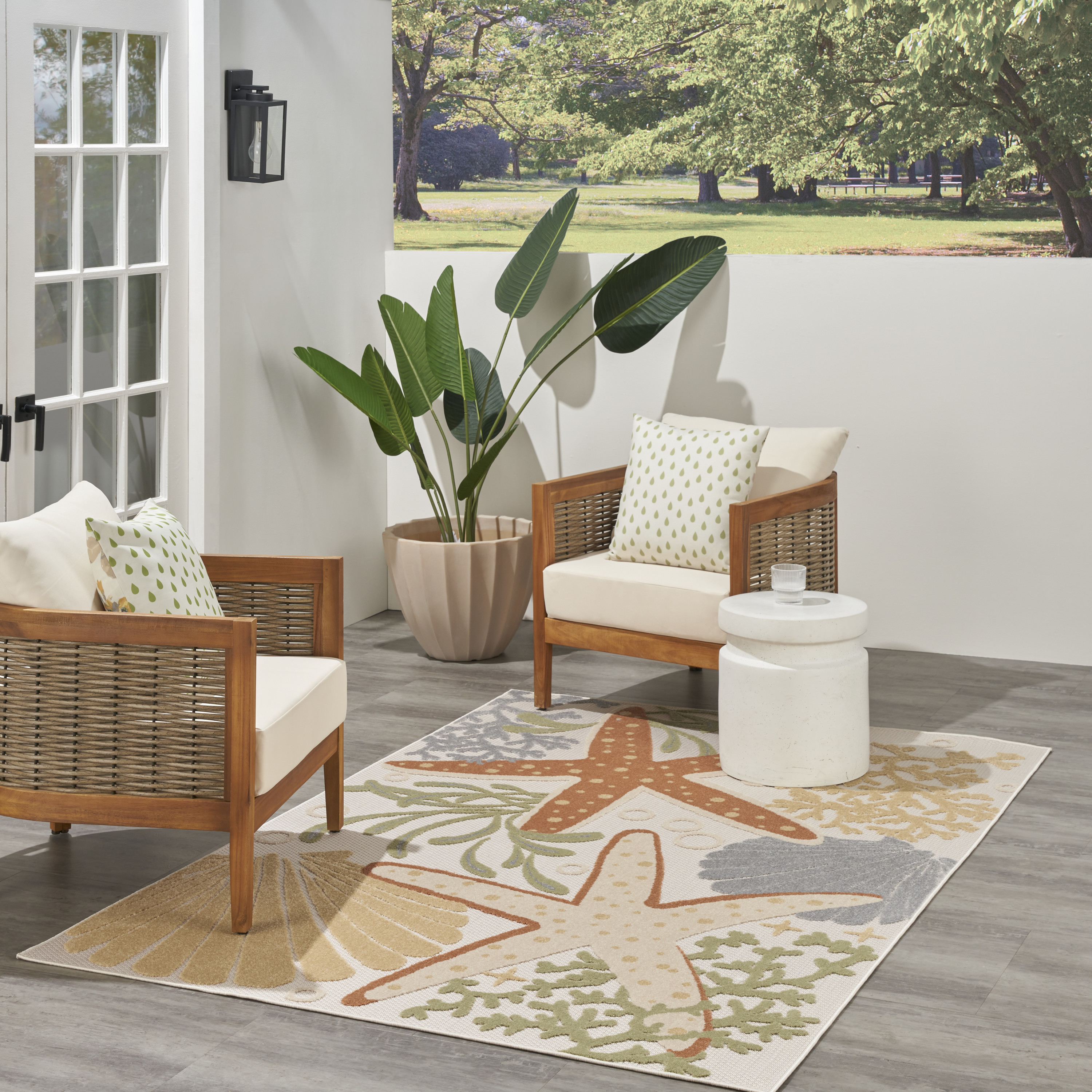 Nourison Aloha 6' x 9' Ivory Multicolor Outdoor Rug