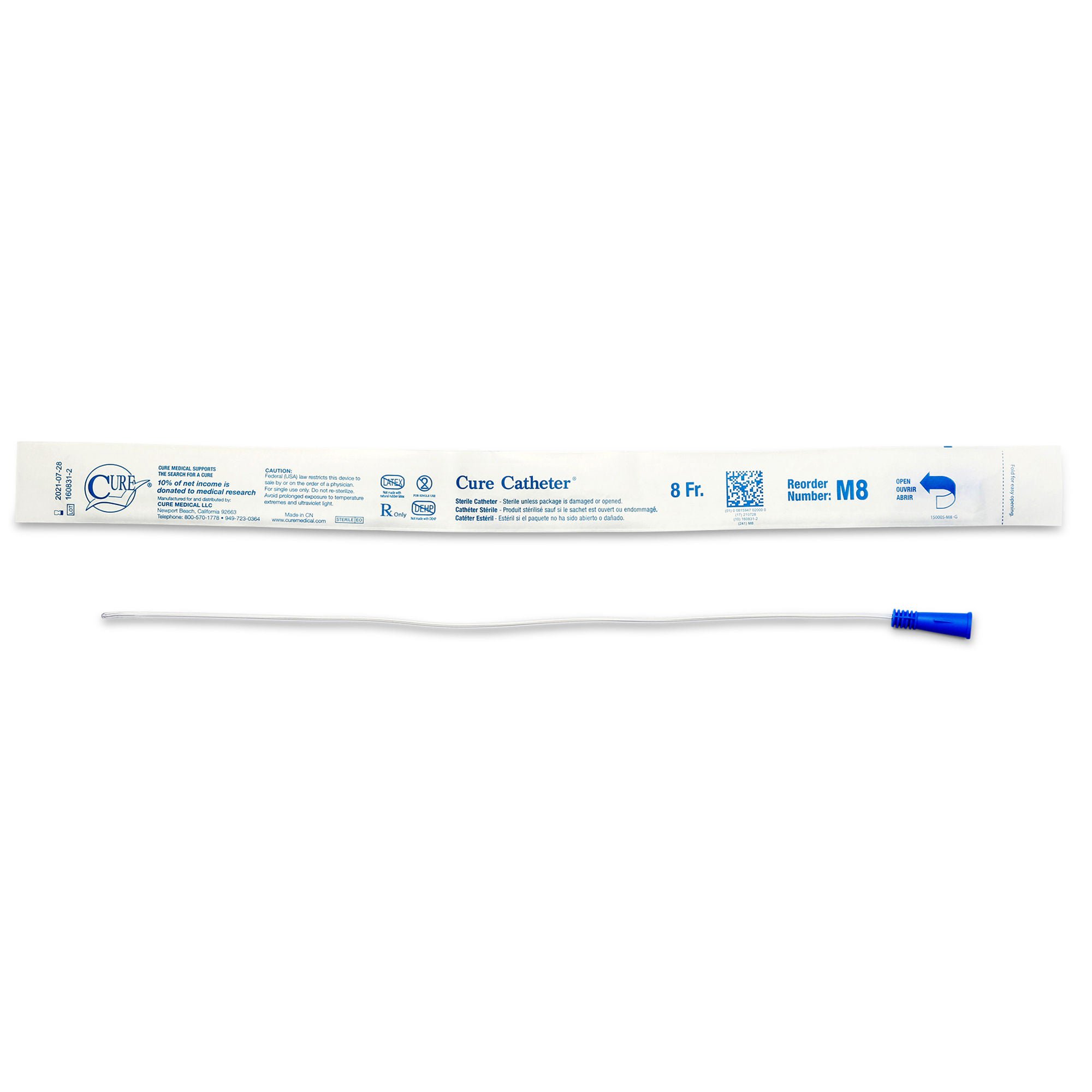 Cure Catheter™ Urethral Catheter, 8 Fr., Male, Straight