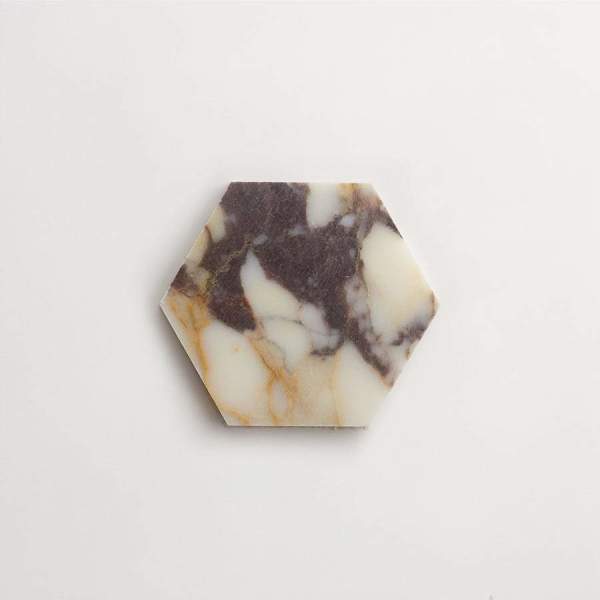 clé lapidary: legacy | six hex mosaic sheet | honed | calacatta viola | sample 