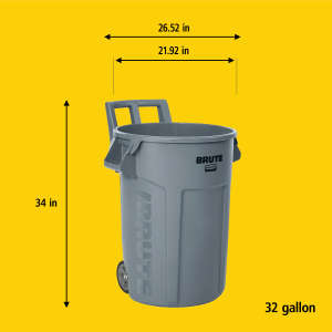 Rubbermaid Commercial, VENTED BRUTE, Wheeled, 32 gal, Resin, Gray, Round, Receptacle