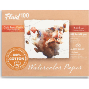 Fluid&trade; 100 Cold Press Watercolor Paper Block, 300 lb (640 GSM), 6x8 in, 10 Sheets