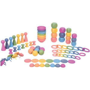Rainbow Wooden Super Set - Set of 84 - 12 Different Shapes in 7 Colors
