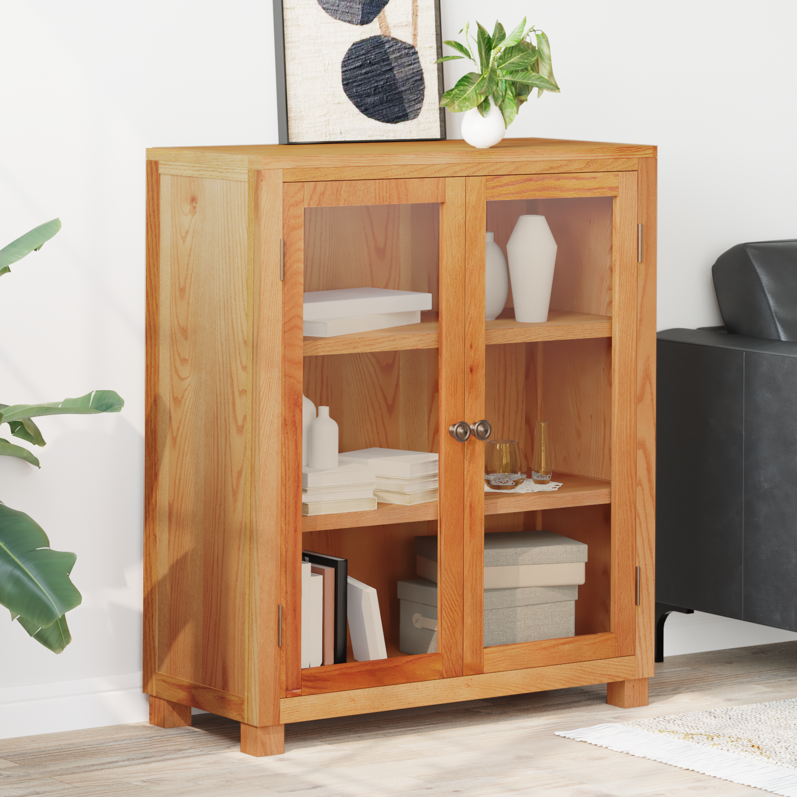 Kast met plank Bruin 80 x 35 x 95 cm Massief Eikenhout image 2