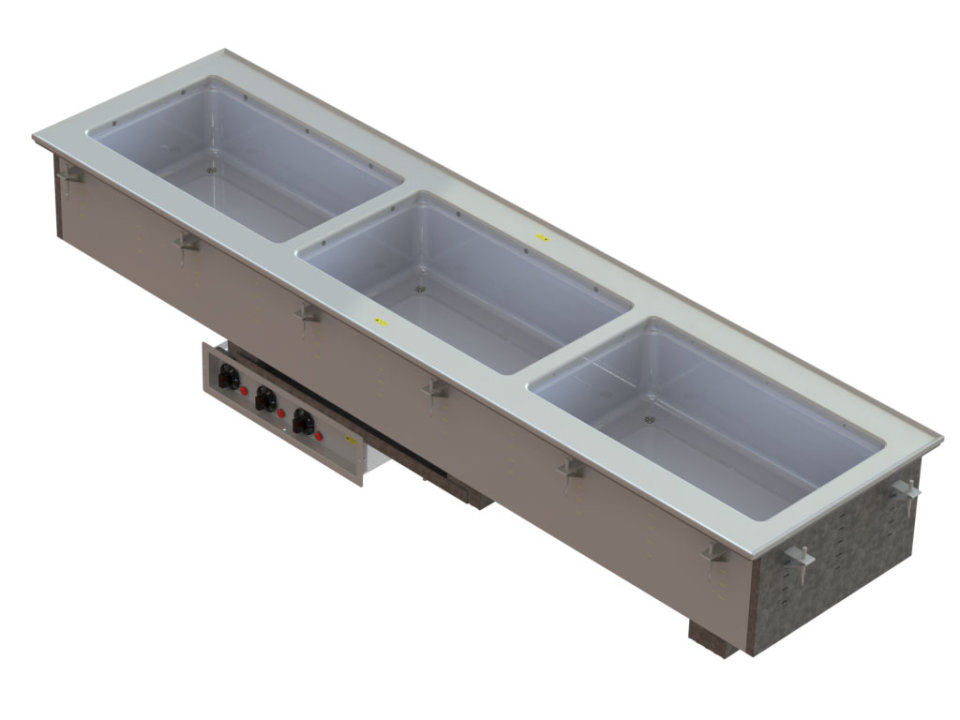 Vollrath 3664020 - Short Sided Hot Well, Drop-In, (2) pan, thermostatic, manifold drain, 1250 watts, 120V, overall 45-1/2