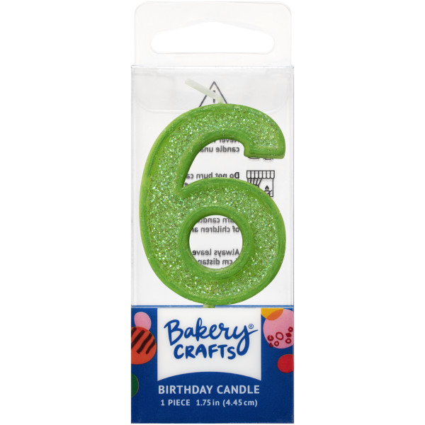 6 Mini Green Glitter Numeral Candles