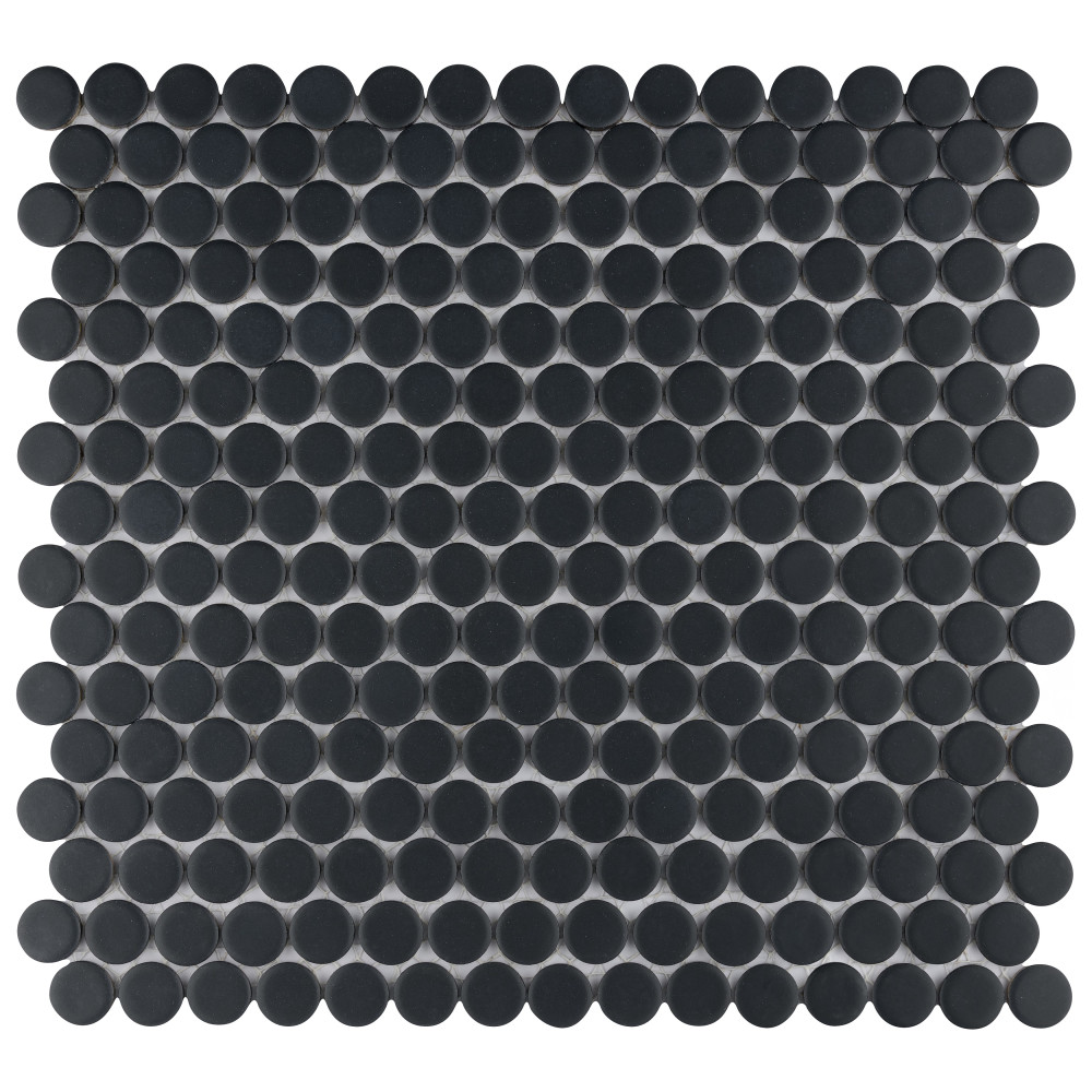Hudson Penny Round Matte Black 11-7/8 in. x 12-5/8 in. Porcelain Mosaic Tile