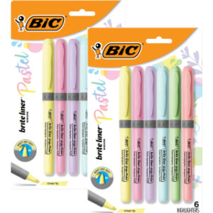 Brite Liner Grip Pastel Highlighters, Chisel Tip, Assorted Colors, 6 Count, Pack of 2