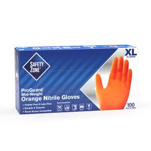 Supply Source, Safety Zone®, General Purpose Gloves, Nitrile, 4.0 mil, Powder Free, XL, Orange