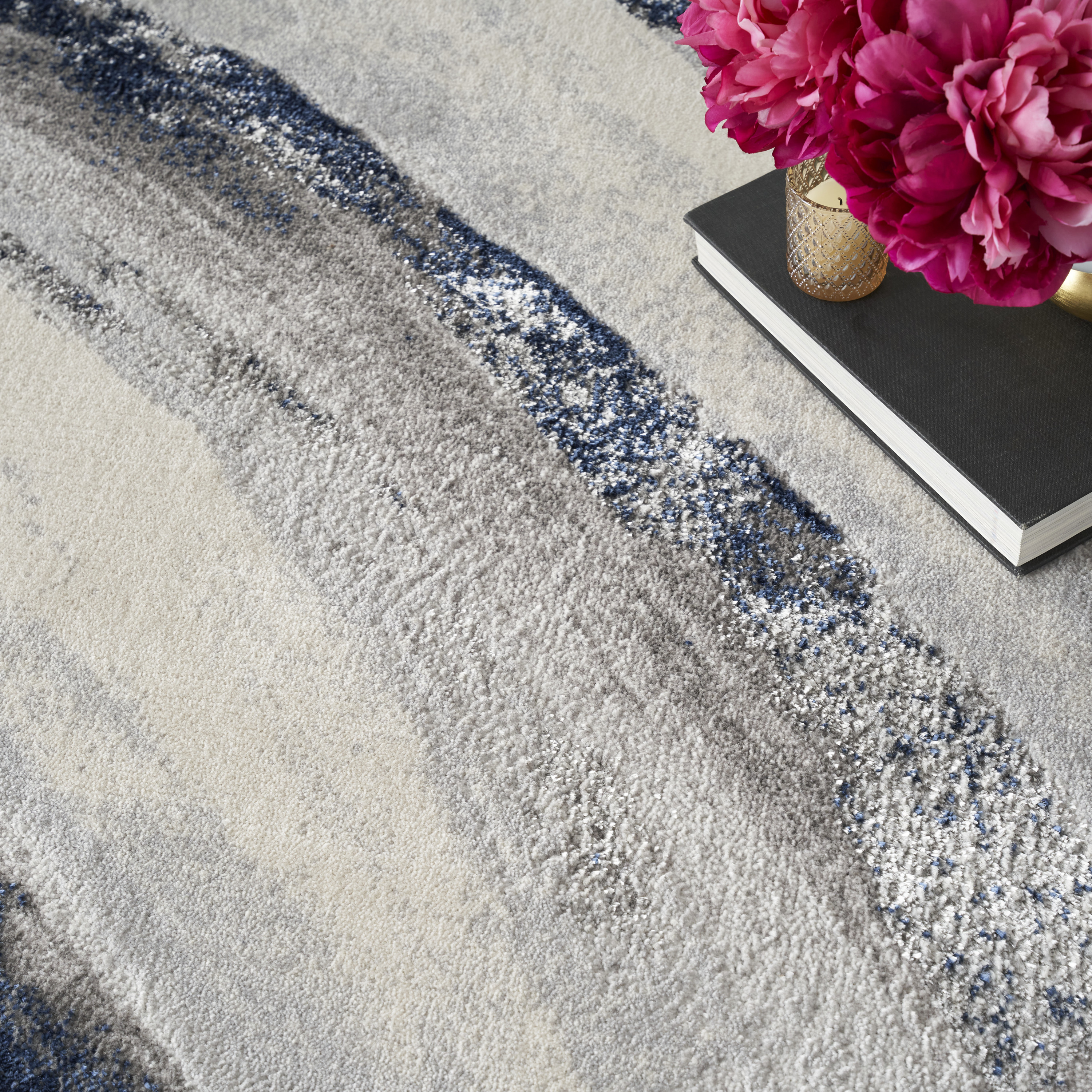Nourison Splash 9' x 12' Grey Navy Modern Indoor Rug
