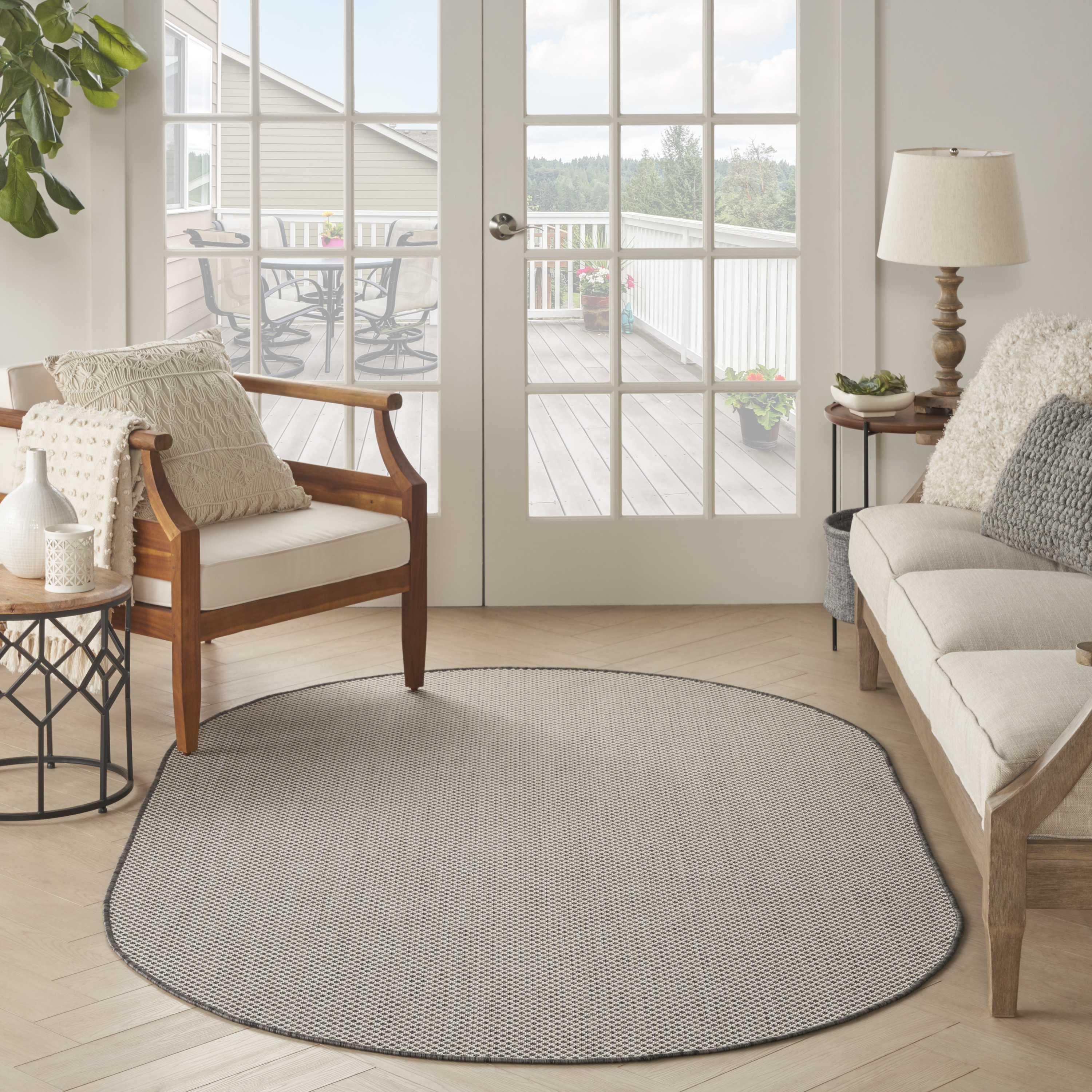Nourison Courtyard 5' x 8' Oval Ivory Charcoal Modern Rug