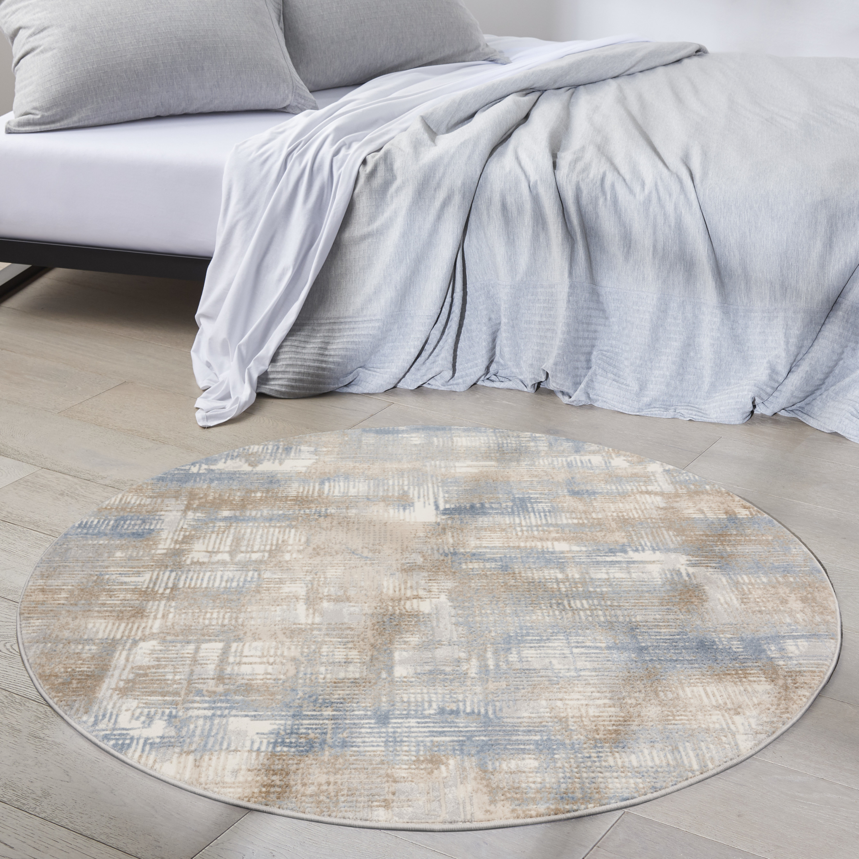 Calvin Klein CK950 Rush 4' x Round Blue Beige Modern Indoor Rug