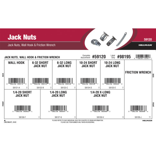 Jack Nuts Assortment (Jack Nuts, Wall Hook, & Friction Wrench) Jack