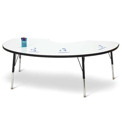 Berries® Kidney Dry Erase Table - 48" x 72", E-height - Write-n-Wipe/Black/Black