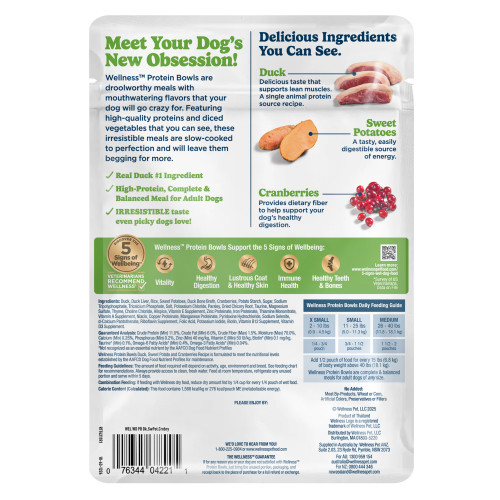 Wellness Protein Bowls Duck, Sweet Potato & Cranberries back packaging