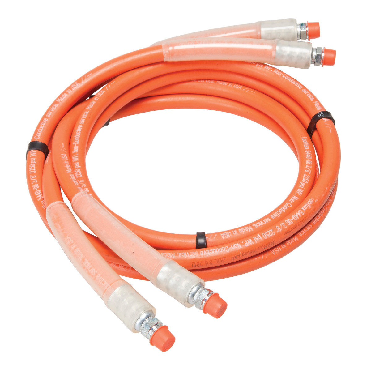 Two 3/8″ x 8” (10 mm x 2.4 m) I.D. Hoses with 3/8″ NPTF male fittings