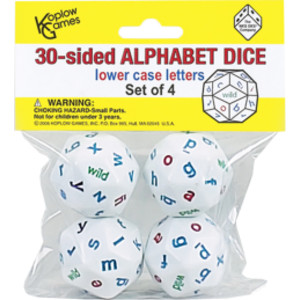 30-Sided Alphabet Dice, Lowercase, Set of 4