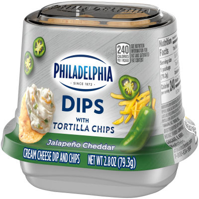 Philadelphia Dips Jalapeno Cheddar Cream Cheese Dip with Tortilla Chips, 2.8 oz Cup