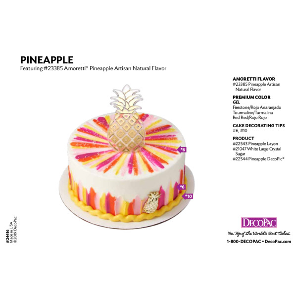 Amoretti Pineapple Flavor Cake Decorating Instruction Card
